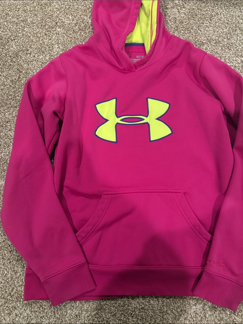 Under Armour women’s Hot Pink Hoodie with Neon Yellow Logo